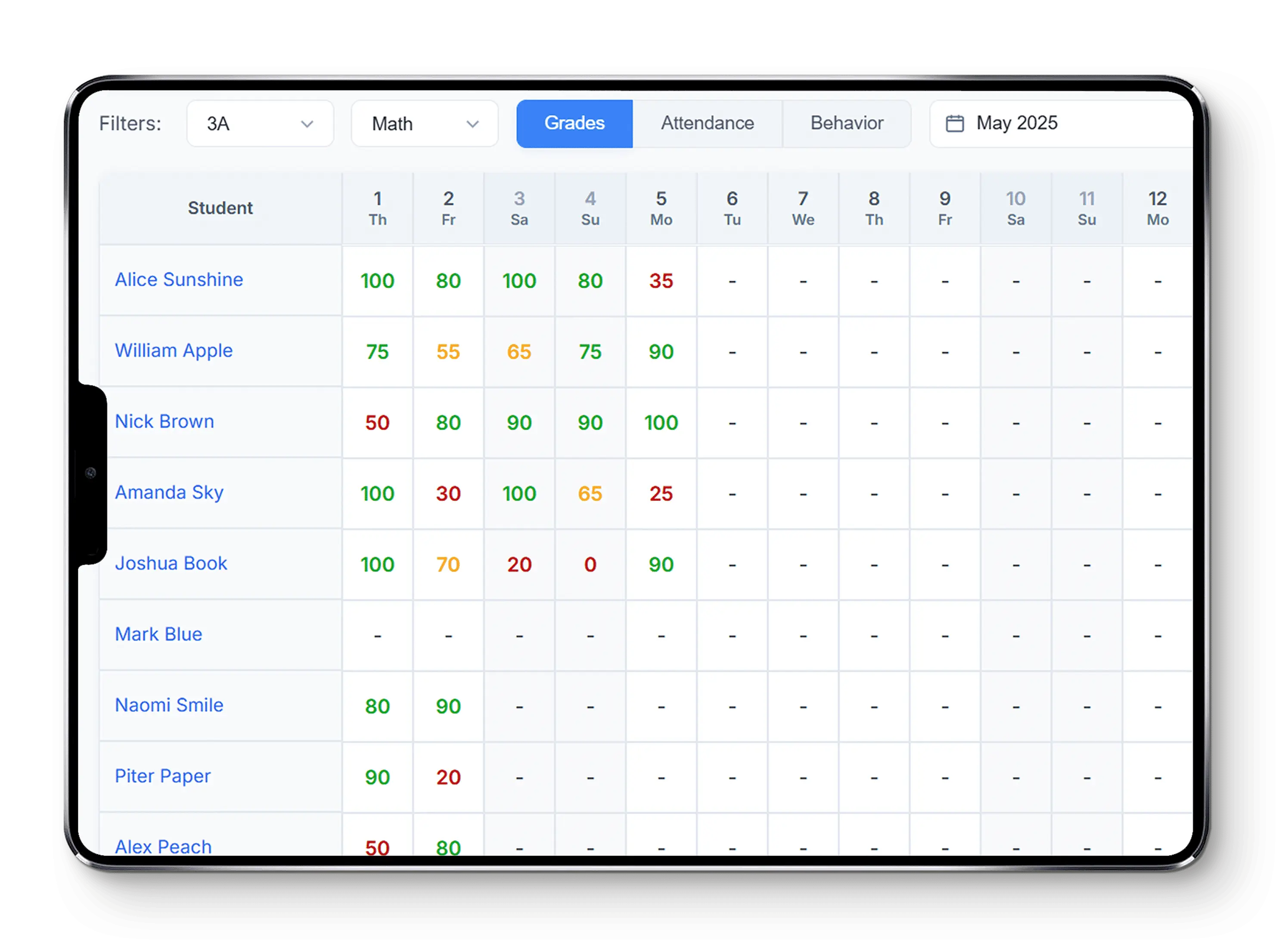 online gradebook for teacher dashboard example