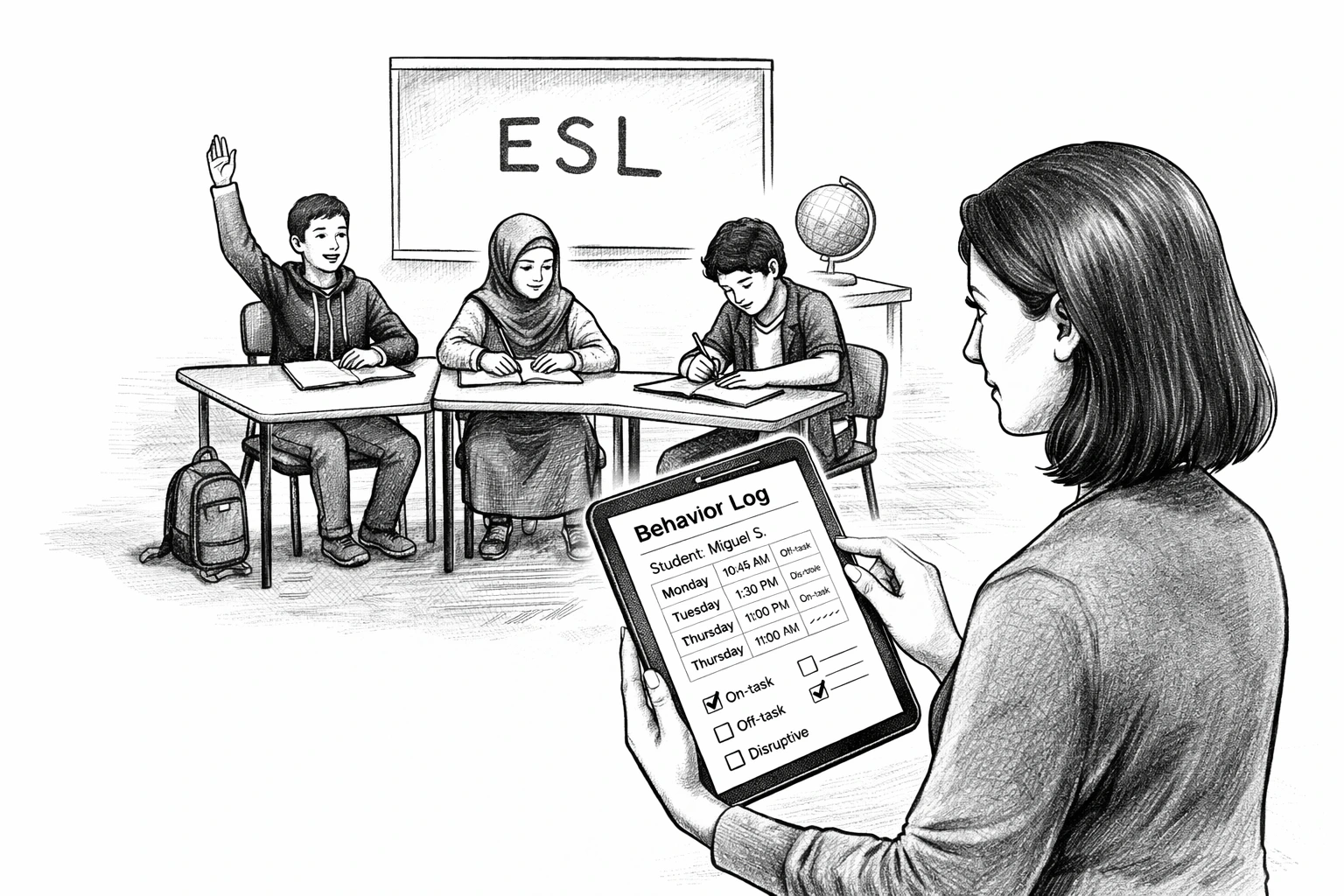ESL teacher tracking behavior for pull-out students during a small-group classroom lesson