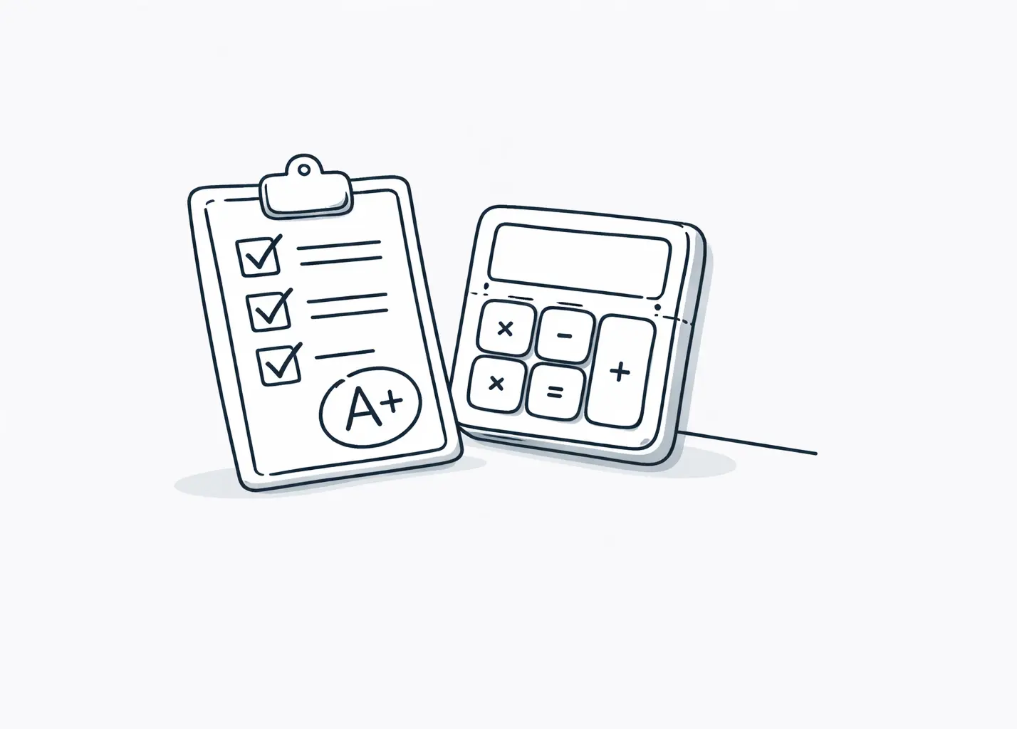 Test grade calculator illustration for calculating test scores and missed questions.