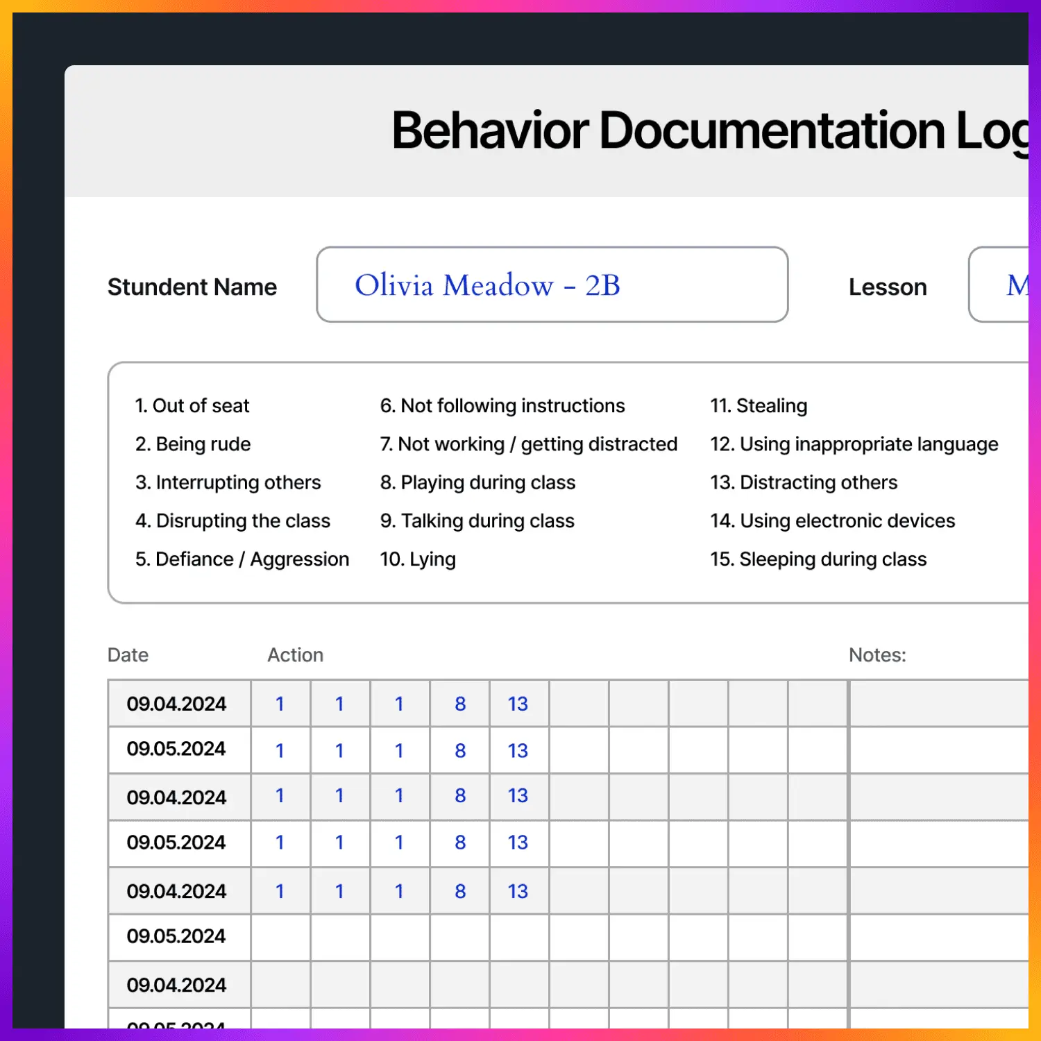EDITABLE Behavior Documentation Log | Behavior Tracker | With KEYs | + Printable - Gallery image 1