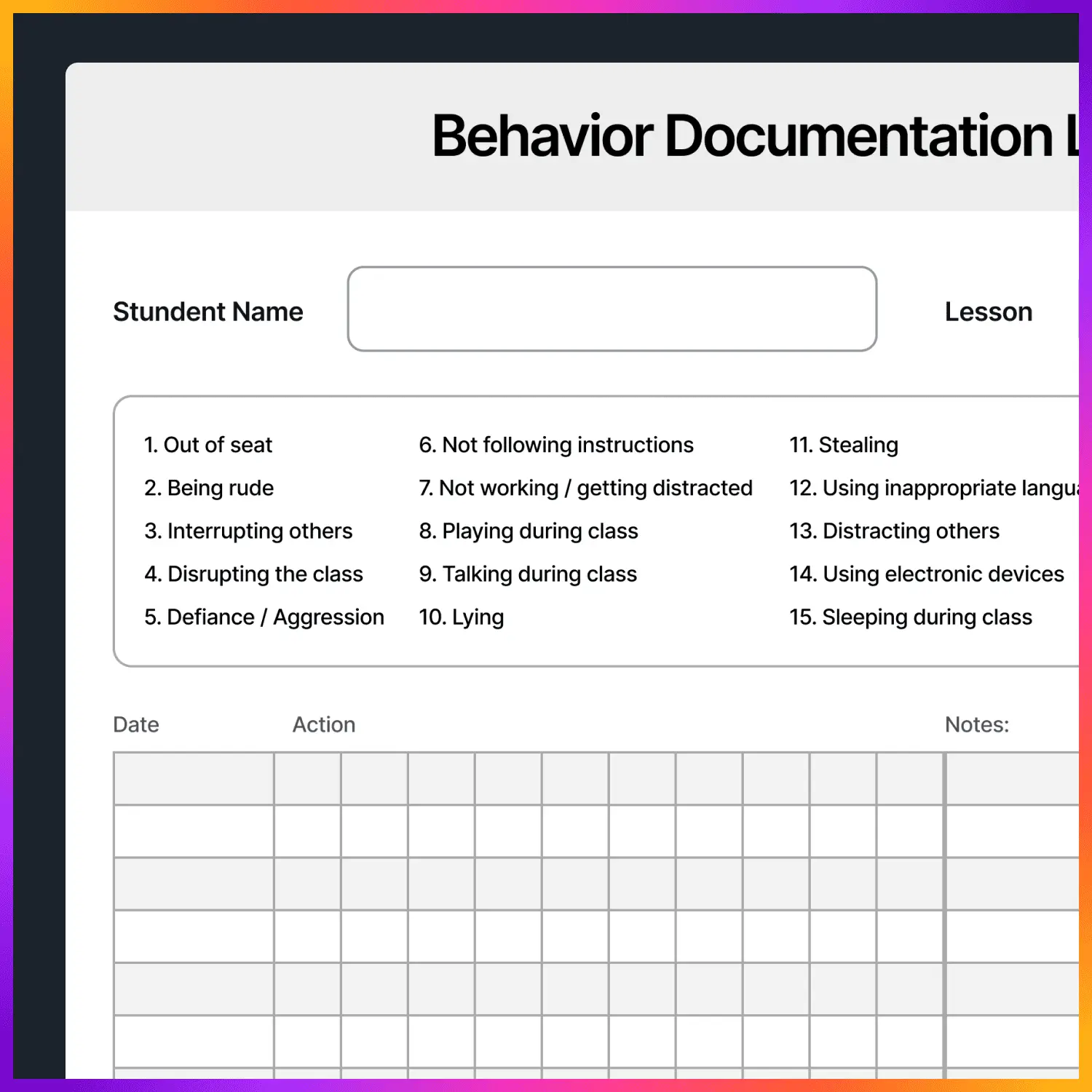 EDITABLE Behavior Documentation Log | Behavior Tracker | With KEYs | + Printable - Gallery image 3