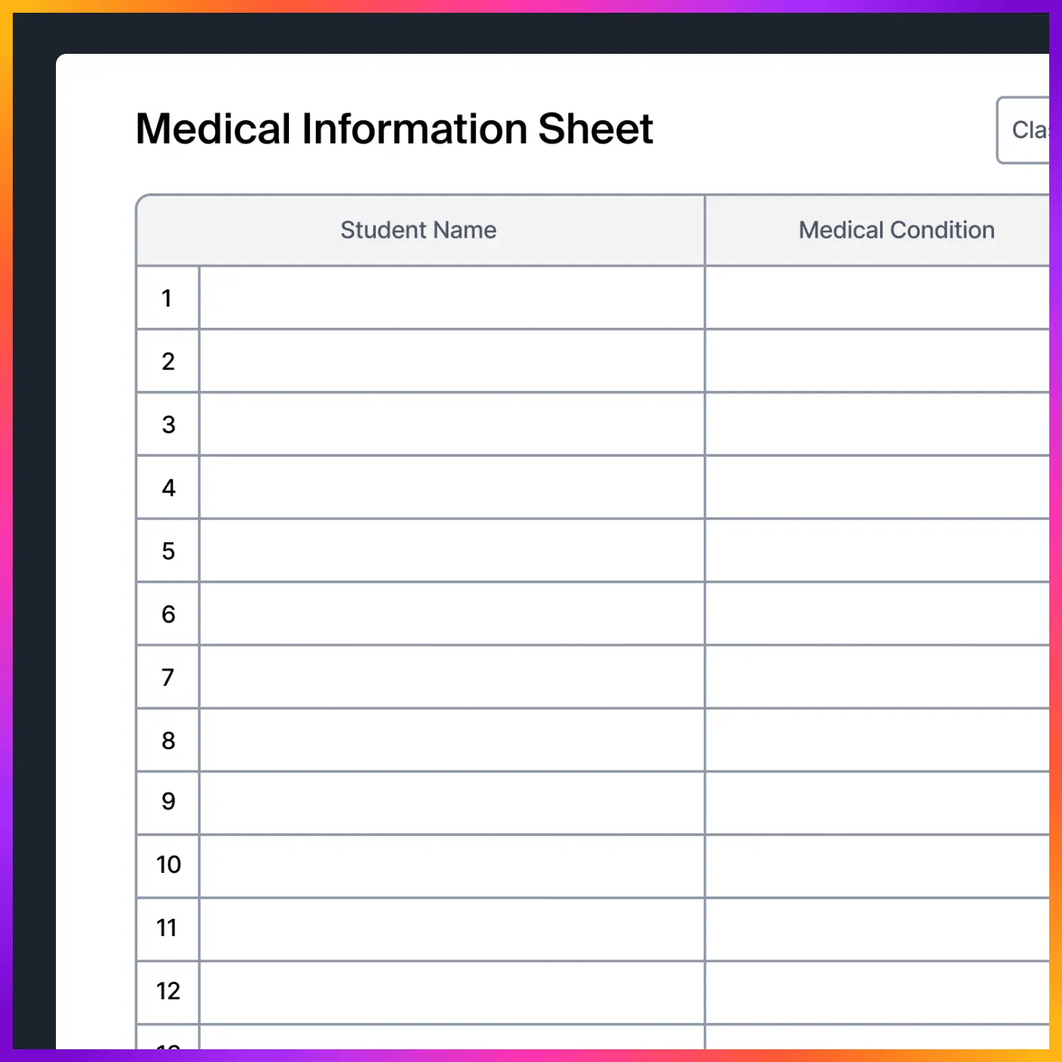 Free Medical Information Sheet | Printable Student Health Tracker - Gallery image 2
