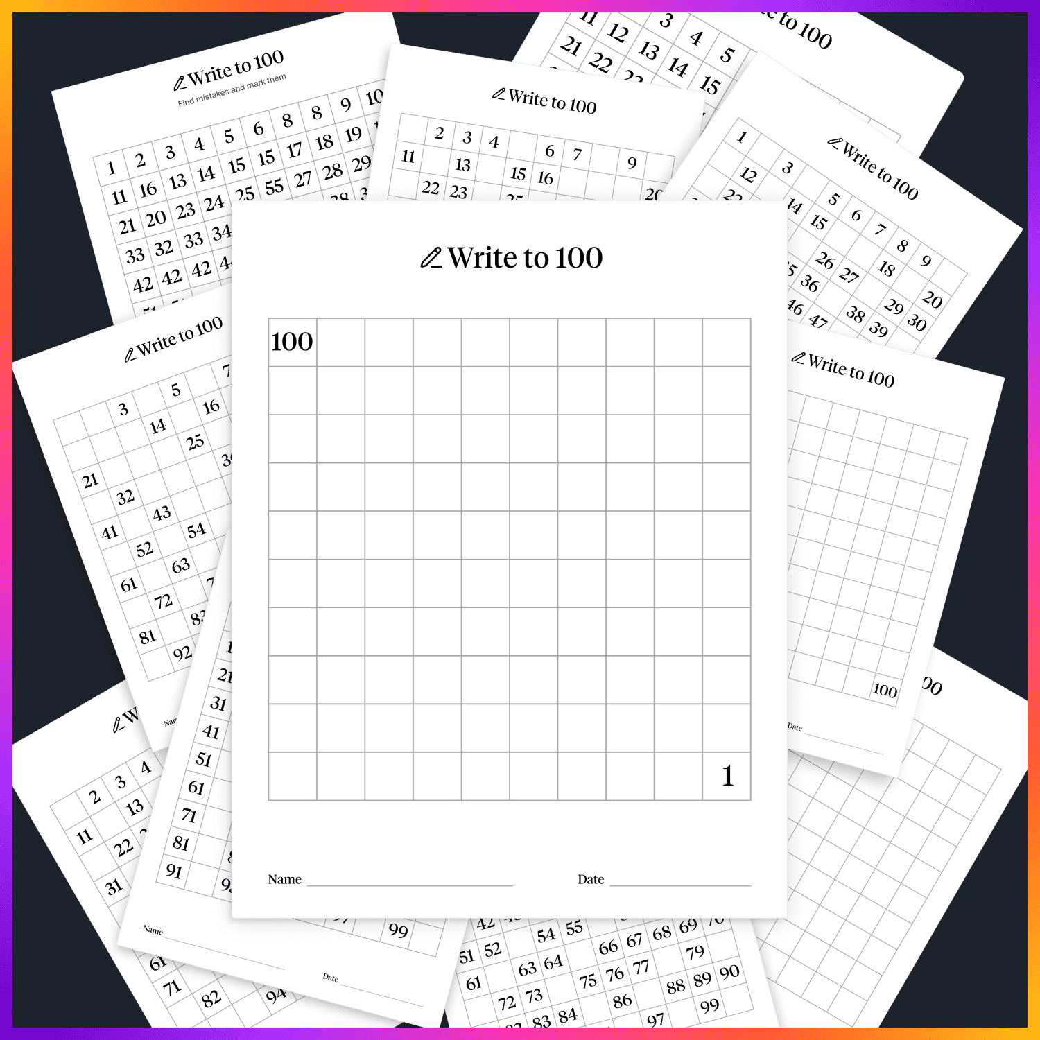 Write to 100 | Number Charts Sheet | Blank, Filled & Missing Numbers - Gallery image 2